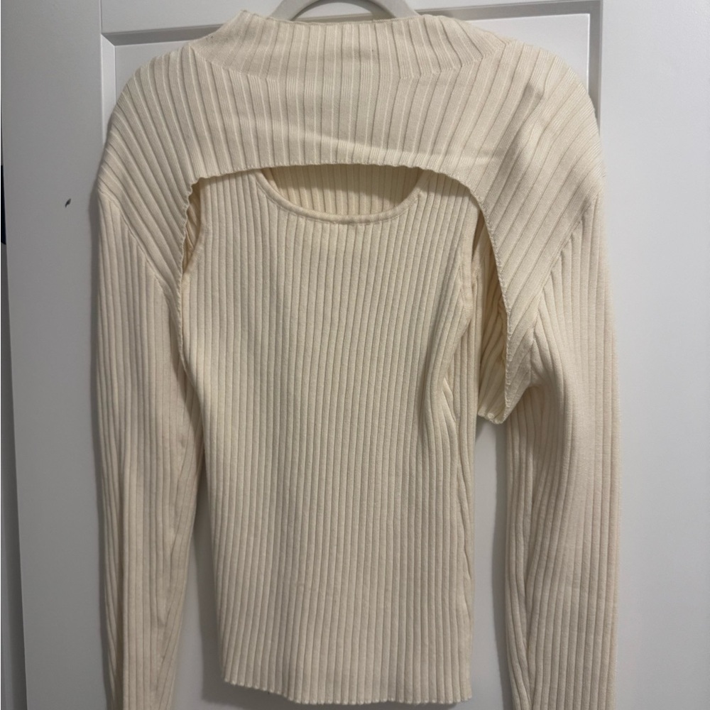 Cream Ribbed Women's Sweater
